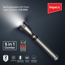 Impex CB 5555 Rechargeable High Bright LED Flashlight 5 Pcs Combo 