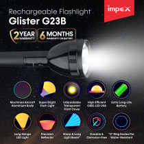 Impex GLISTER G23B Rechargeable LED Flashlight Aluminium Body