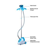 Impex GSM 6011 1.7 Liter Garment Steamer With Temperature Control System 360 Degree Folding Swivel Hanger, Blue