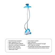 Impex GSM 6011 1.7 Liter Garment Steamer With Temperature Control System 360 Degree Folding Swivel Hanger, Blue