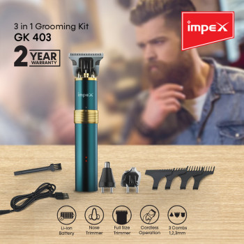 Impex GK 403 1300mah 3 in 1 Grooming Kit With Codeless use, Assorted
