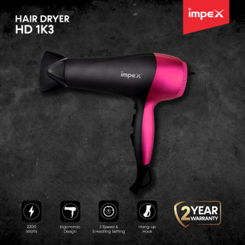 Impex HD 1K3 2200W Hair Dryer with Speed Selector & Hang-up Hook