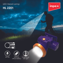 Impex HL 2201 3W 1200 mAh Rechargeable LED Head Lamp Flashlight with exchangeable battery 15 hours capacity (Multicolor)