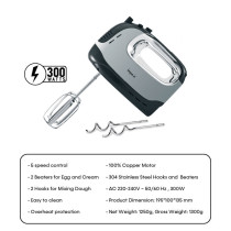 Impex PowerWhisk 300W 5 Speed Hand Mixer with 100% Full Copper Motors (HM 3301)