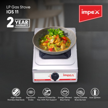 Impex IGS 11 Stainless Steel LP Gas Stove Featuring Auto Ignition