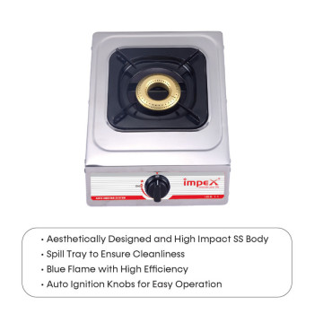 Impex IGS 11 Stainless Steel LP Gas Stove Featuring Auto Ignition