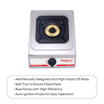 Impex IGS 11 Stainless Steel LP Gas Stove Featuring Auto Ignition