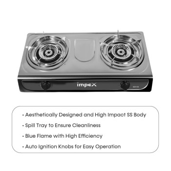 Impex IGS 124 2 Burner Stainless Steel Gas Stove With Auto Ignition