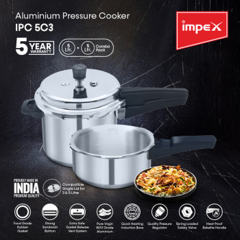 Impex IPC 5C3 5 Litre + 3 Litre Combo Aluminum Pressure Cooker