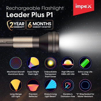 Impex LEADER PLUS P1 4000 mAh Rechargeable LED Flashlight