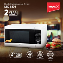 Impex MO 8101 20 Litre Digital Mircrowave Oven With Clock Cooking End Signal Child Safety Lock, White