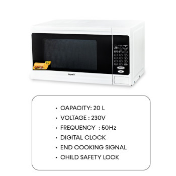Impex MO 8101 20 Litre Digital Mircrowave Oven With Clock Cooking End Signal Child Safety Lock, White