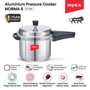 Impex Norma 5 Litre Aluminum Pressure Cooker With Gasket Release System