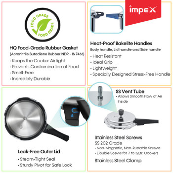 Impex Norma 5 Litre Aluminum Pressure Cooker With Gasket Release System