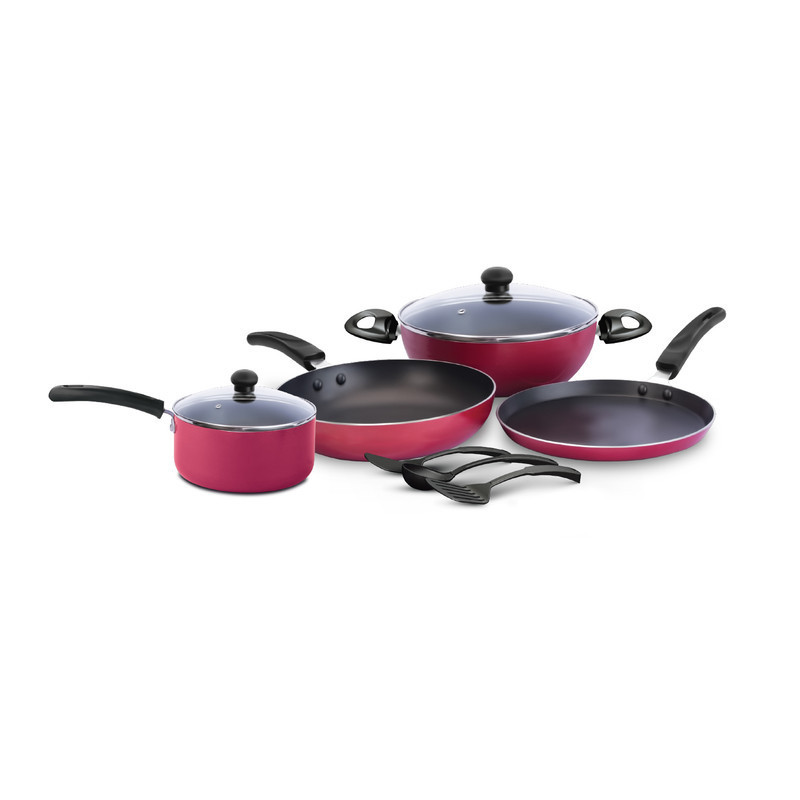Impex KUK 9 Pcs Nonstick Cookware Set (Kadai Pan, Fry Pan, Tawa Pan, Milk Pan, Glass Lid and Spatula)