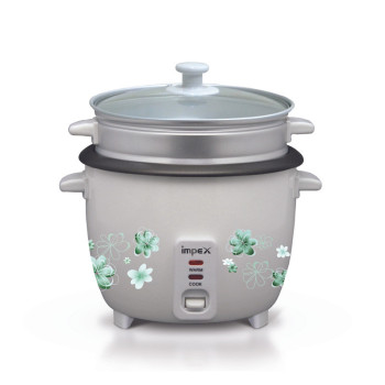 Impex RC 2804 2.8 Liter 1000W Drum Rice Cooker with Steamer featuring Safety Protection