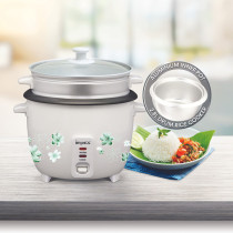Impex RC 2804 2.8 Liter 1000W Drum Rice Cooker with Steamer featuring Safety Protection