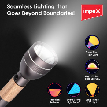 Impex LEADER P2 1500mAh Rechargeable LED Flashlight featuring Water Proof