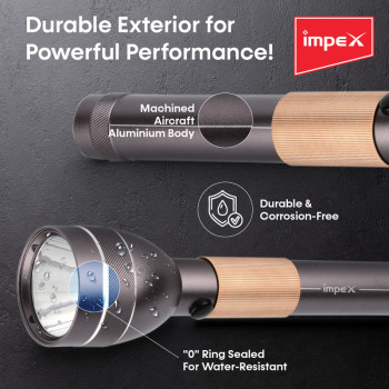 Impex LEADER P2 1500mAh Rechargeable LED Flashlight featuring Water Proof