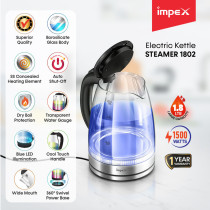 Impex STEAMER 1802 1.8 Litre 1500W Electric Glass Kettle