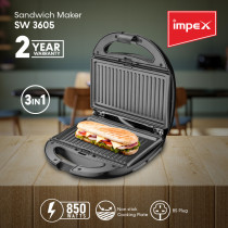 Impex SW 3605 3 IN 1 850W Sandwich Maker with Skid Resistant Feet