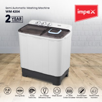 Impex WM 4204 7 Kg Semi Automatic Washing Machine with Transparent Window View Air Turbo 5 Kg Spin Capacity Temperature Resistance Wash Buzzer SoackFunction (White & Grey)