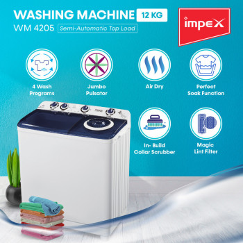 Impex WM 4205 12 Kg Washing Machine Semi-Automatic With Soak Function White & Blue