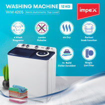 Impex WM 4205 12 Kg Washing Machine Semi-Automatic With Soak Function White & Blue