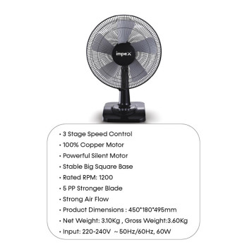 Impex TF 7506 16 Table Fan with Powerful Silent Motor