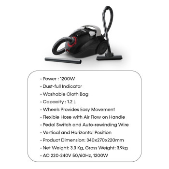 Impex VC 4705 1200W Vacuum Cleaner With Auto re winding function