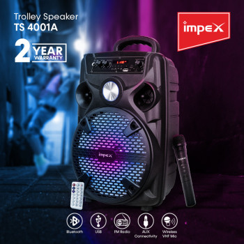 Impex Party Anywhere: Trolley Speaker with LED Display, TWS, Wireless Mic, and Rechargeable Battery for Ultimate Portable Entertainment(TS 4001A,  2400MAh)