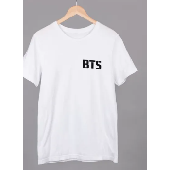 BTS Printed Unisex Short Sleeve Round Neck White Tshirt