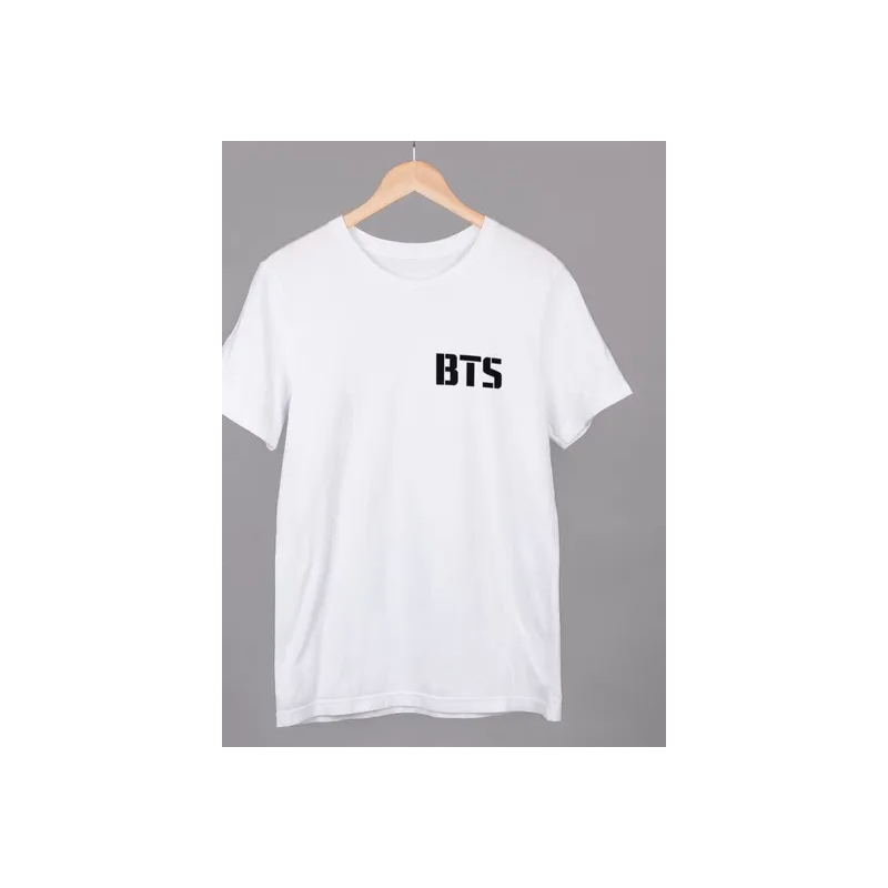 BTS Printed Unisex Short Sleeve Round Neck White Tshirt