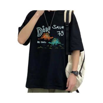 Cartoon Dinosaur Printed Loose Soft Tshirt Black