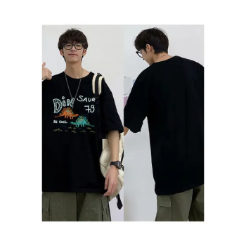 Cartoon Dinosaur Printed Loose Soft Tshirt Black