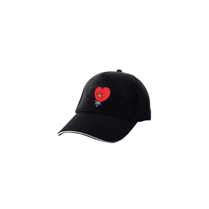 BTS Cartoon Printed Baseball Cap Black