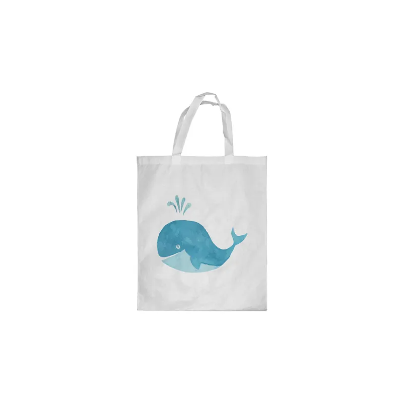 Cartoon Whale Printed Shopping Bag White