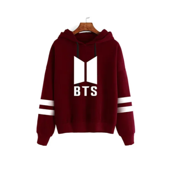 Casual Bts Printed Long Sleeve Loose Hoodie Red