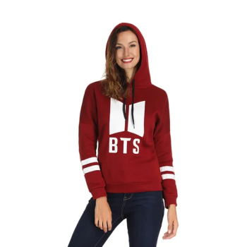 Casual Bts Printed Long Sleeve Loose Hoodie Red