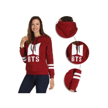 Casual Bts Printed Long Sleeve Loose Hoodie Red