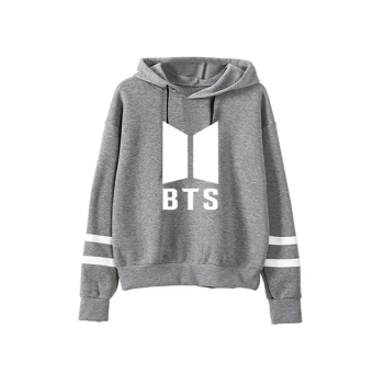 Casual Bts Printed Long Sleeve Loose Hoodie Grey