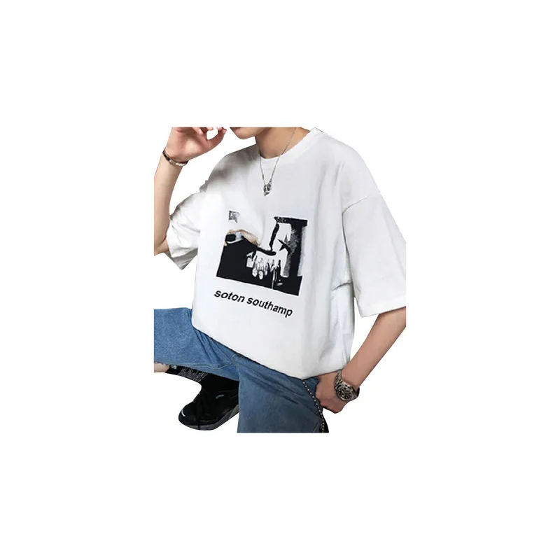 Casual Printed Round Neck Tshirt White N42604404V