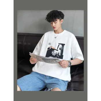 Casual Printed Round Neck Tshirt White N42604404V