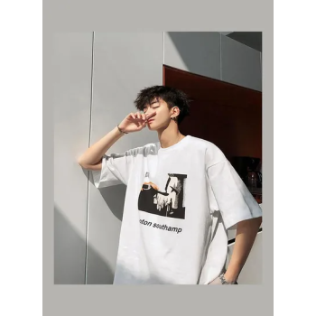 Casual Printed Round Neck Tshirt White N42604404V