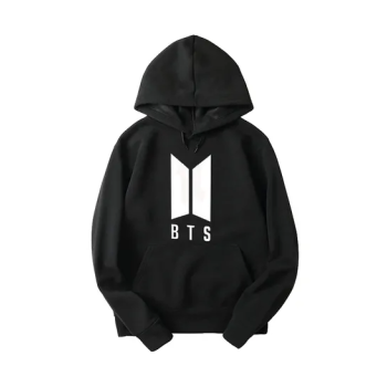 Casual Bts Printed Long Sleeve Loose Hoodie Black