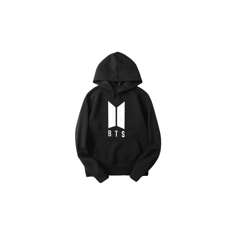 Casual Bts Printed Long Sleeve Loose Hoodie Black