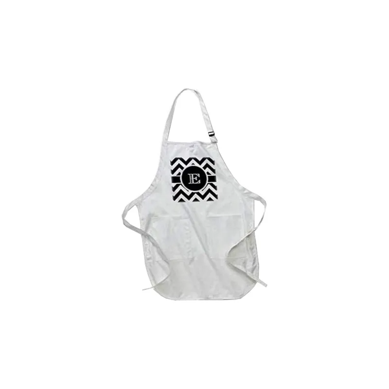 Chevron Monogram Initial E Printed Apron With Pockets 22 x 24inch White