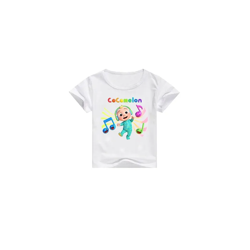 Cocomelon Cartoon Printing Round Neck Kids Fashion ShortSleeved White Tshirt