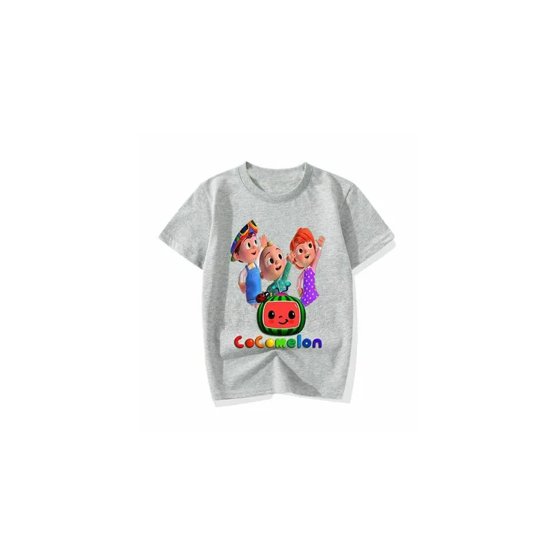 Cocomelon Kids Favorite Cute Children's top Summer Short Sleeve Outfit Cotton Casual Outdoor Grey TShirt