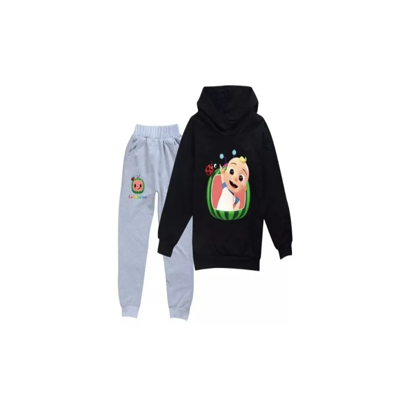 Cocomelon Printed Hoodie And Pant For Kids, Grey/Black